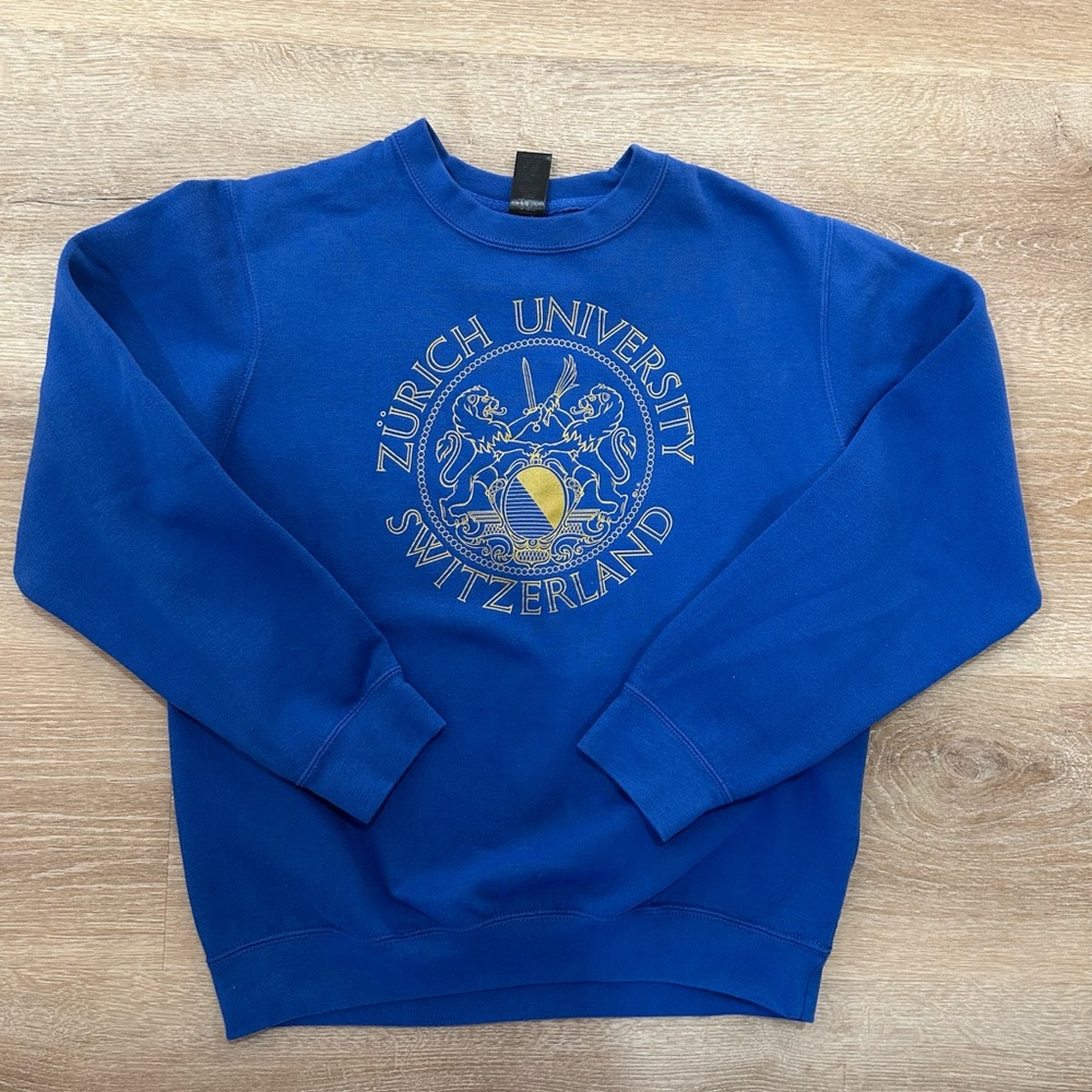 Zurich University Sweatshirt Vintage Medium Royal Blue Long Sleeve Crewneck